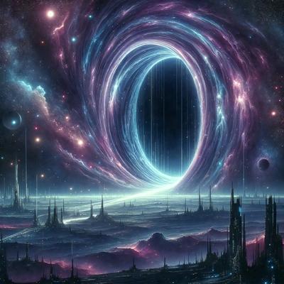 The primary subject of the image is a large, open, and colorful space with a purple and blue hue. The setting is a futuristic, intergalactic environment, possibly a space station or a planet with a unique atmosphere. The visual style is a digital art or illustration, showcasing a vibrant and imaginative scene. The colors and mood convey a sense of wonder and exploration, as the viewer is drawn into the vastness of the space.